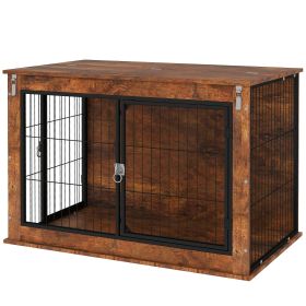 39" Dog Crate Furniture with Flip-up Top Opening, 2 Doors, Dog Kennel Furniture for Large Dogs, Rustic Brown