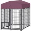 Welded Wire Outdoor Dog Kennel with 360Â° Rotating & 4 Levels Adjustable Bowls, Waterproof Cover, 7.9' x 4' x 6'