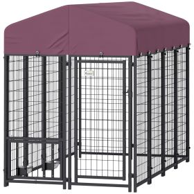 Welded Wire Outdoor Dog Kennel with 360Â° Rotating & 4 Levels Adjustable Bowls, Waterproof Cover, 7.9' x 4' x 6'