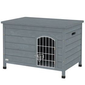 31.5"L Wooden Decorative Dog Cage Kennel Wire Door with Lock, Openable Top Removable Bottom, Dark Gray