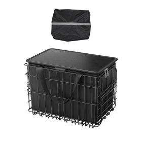 Rear Bike Basket, Folding Wire Bicycle Basket with Cargo Net, Removable Liner Bag & Waterproof Cover