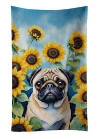 Pug in Sunflowers Kitchen Towel Dish Cloths Guest Hand Towel Decorative Bathroom Towel for Face,Tea, Dishcloth, Kitchen and Bath