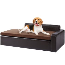 Pet Sofa, Dog Couch for Large-Sized Dogs and Cats, Soft Leather Dog Sofa Bed, 110 lbs Loading Cat Sofa, Brown