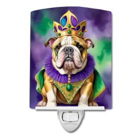 NEW English Bulldog King of Mardi Gras Ceramic Night Light Compact, UL-Certified, Ideal for Bedroom, Bathroom, Nursery, Hallway, Kitchen, 6x4x3