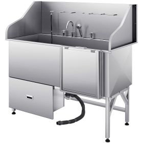 61 Inch Dog Grooming Bath Tub Stainless Steel w Ramp Water Filter