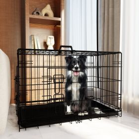 Dog Crate, 42 Inch Large Dog Cage with Divider and Plastic Leak-Proof Pan Tray, Double Door Folding Metal Wire Cage for Indoor, Outdoor, and Travel