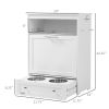 Pet Feeder Station Storage Cabinet, Dog Food Storage Container with Dog Raised Bowls, Watering Supplies, White