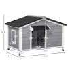 Wooden Cabin Style Outdoor Dog House with Openable Roof, Removable Bottom, Windows, Curtain, Foot Covers, Gray