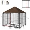 Outside Dog Kennel, 4.6' x 4.6' x 5' Puppy Play Pen with Canopy, Garden Playpen Fence Crate Enclosure Cage with Rotating Bowl, Black