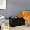 Raised Pet Feeding Storage Station with 2 Stainless Steel Bowls Base for Large Dogs and Other Large Pets Black