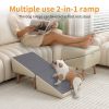 Dog Stairs for Small Dogs and Cats, Dog Ramp for Couch and Bed, Foldable 2-in-1 Wooden Pet Steps for Puppy, Split Ottoman Design (Light Grey)
