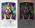 NEW English Bulldog King of Mardi Gras Ceramic Night Light Compact, UL-Certified, Ideal for Bedroom, Bathroom, Nursery, Hallway, Kitchen, 6x4x3