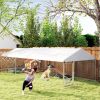Outdoor Dog Kennel with Adjustable & Rotatable Bowl Rack, Waterproof Cover, Secure Lock, 19.7' x 7.5' x 5.2'
