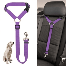 Solid Color Two-in-one Pet Car Seat Belt Nylon Lead Leash Backseat Safety Belt Adjustable Dogs Harness Collar Pet Accessories (Color: ROSE)