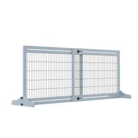 PawHut Freestanding Pet Gate Extra Wide 72" W x 27.25" H Adjustable Dog Cat Fence (Color: Blue Gray)