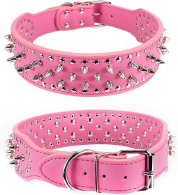 Spiked Studded Leather Dog Collar Rivets Pet Small Large Cat Pit Bull Adjustable (Color: ROSE, size: L)