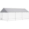 Outdoor Dog Kennel w/ Adjustable & Rotatable Bowl Rack, Waterproof UV-Resistant Cover, Secure Lock