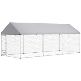 Outdoor Dog Kennel w/ Adjustable & Rotatable Bowl Rack, Waterproof UV-Resistant Cover, Secure Lock (size: 19.7X7.5X7.5')