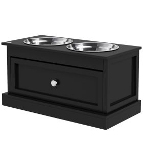 Elevated Dog Bowls with Storage Drawer, Raised Dog Bowl Stand Pet Food Bowl Dog Feeding Station (Color: Black)