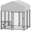 Welded Wire Outdoor Dog Kennel with 360Â° Rotating & 4 Levels Adjustable Bowls, Waterproof Cover