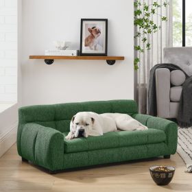 Soft and comfortable pet sofa with backrest and armrests, suitable for modern rectangular pet sofas for large and medium-sized dogs (Color: Green)