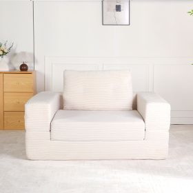 Compression Human Dog Sofa Bed for Adult & Pets,Modern Floor Couch With Pillow for Living Room Bedroom,Corduroy Fabric,No Assembly Required (Color: Beige)