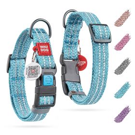 Reflective Cotton Dog Collar Eco Friendly Alt to Nylon Collar for Small Medium and Large Dogs 10-16 inch Neck x 4/5 inch Wide (Color: Blue)
