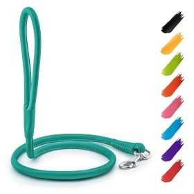 Rolled Leather Dog Leash for Small Medium and Large Dogs Heavy Duty Leather Puppy Leash for Outdoor Walking Running Training (Color: Mint, size: 4' X 0.4")