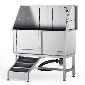 62" Pet Dog Bathing Station w/Ramp, Professional Stainless Steel Dog Grooming Tub w/ Soap Box, Faucet,Rich Accessory,Bathtub for Large,Medium (With Stairs or Ramp: With Ramp, size: 62 inch)