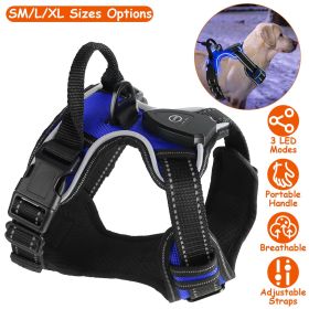 Light Up Dog Harness Rechargeable LED Dog Harness No Pull Lighted Dog Vest with Handle for Small/Medium/Large Dogs (Color: dark blue, size: XL)
