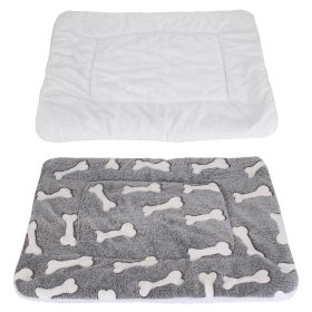 Dog Bed Mat Comfortable Flannel Dog Crate Pad Reversible Cushion Carpet Machine Washable Pet Bed Liner with Bone Patterns Dual-Side Usage for M/L/XL D (Color: Gray, size: large)