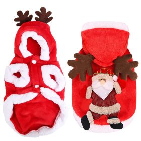 Pet Christmas Clothes Santa Claus Reindeer Antlers Costume Winter Outfit New Year Coat For Small Medium Dogs Cats Available in S/M/L/XL (Color: Red, size: XL)