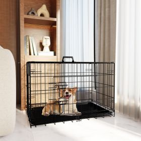 Dog Crate, Dog Cage with Divider and Plastic Leak-Proof Pan Tray, Double Door Folding Metal Wire Cage for Indoor, Outdoor, and Travel (size: 30" Medium)