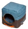 Touchdog Convertible and Reversible Vintage Printed Squared 2-in-1 Collapsible Dog House Bed