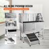 62" Pet Dog Bathing Station w/Ramp, Professional Stainless Steel Dog Grooming Tub w/ Soap Box, Faucet,Rich Accessory,Bathtub for Large,Medium