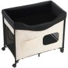 Elevated Lounge Pet Bed, Foldable Bunk Dog Bed with 600D Oxford Cloth and Dutch Velvet, Portable Raised Cot with Wheels, Side Storage Bags